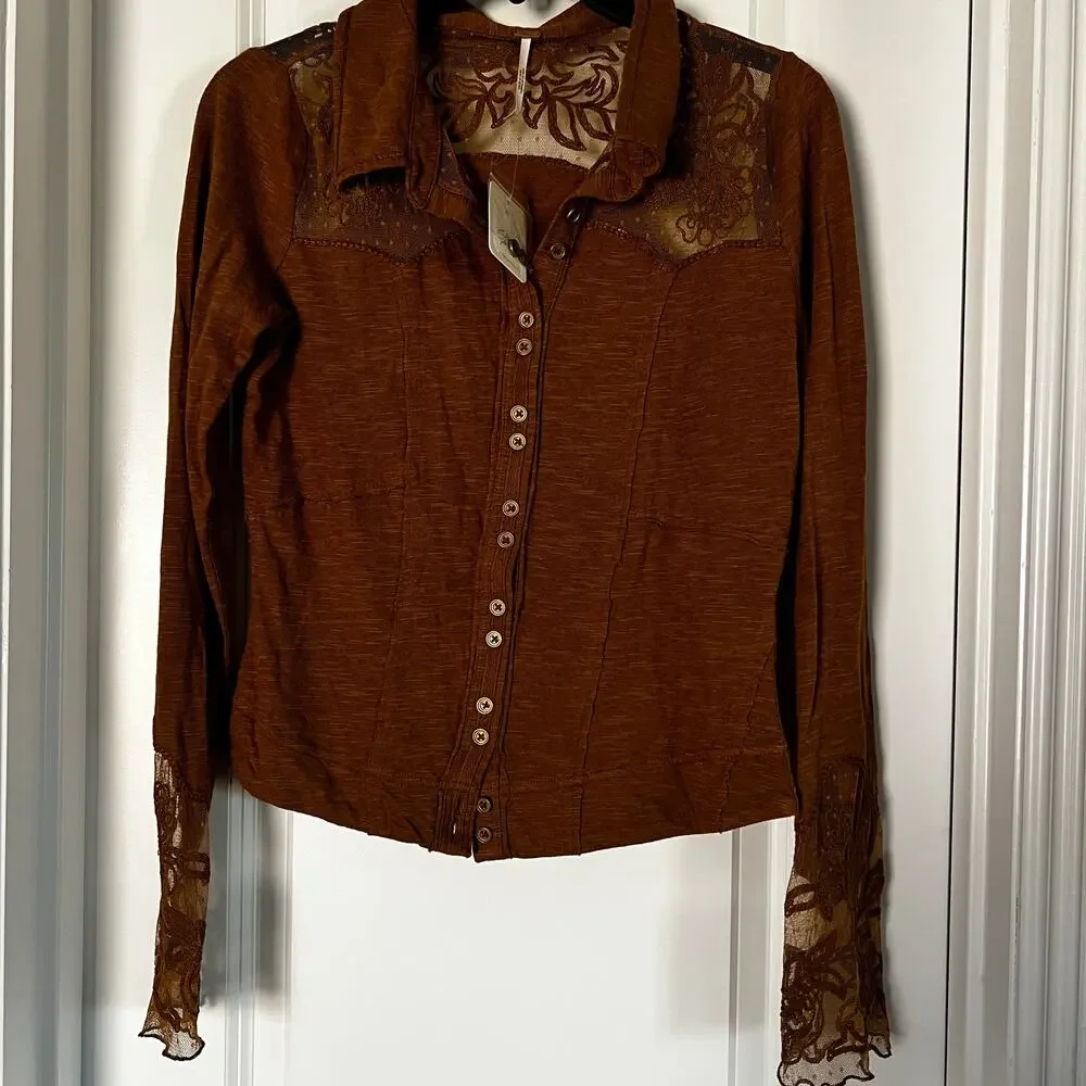 Free People Rosebud Cuff Top | Tobacco | Size S - Picture 4 of 9